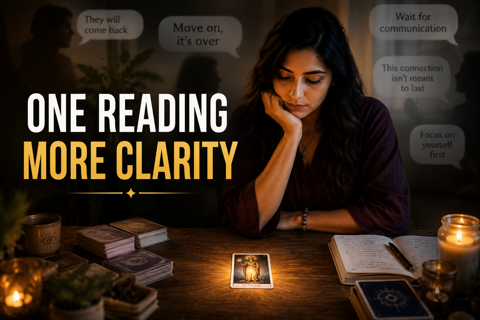 A tarot card reading session showing why one thoughtful reading can provide greater clarity than seeking multiple opinions.