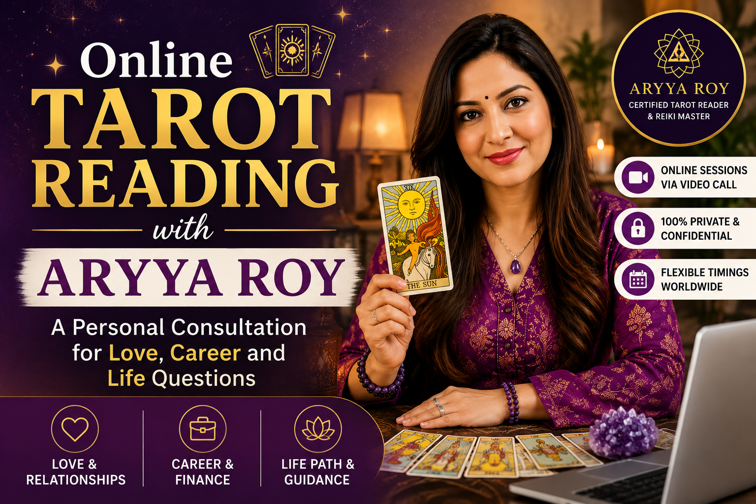 Online tarot reading with Aryya Roy for love, career and life questions
